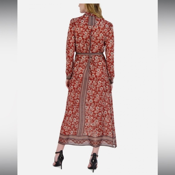 Donna Ricco Women's Printed Maxi Shirtdress DR52378 Rust Multi Orange size 12 - Picture 2 of 9